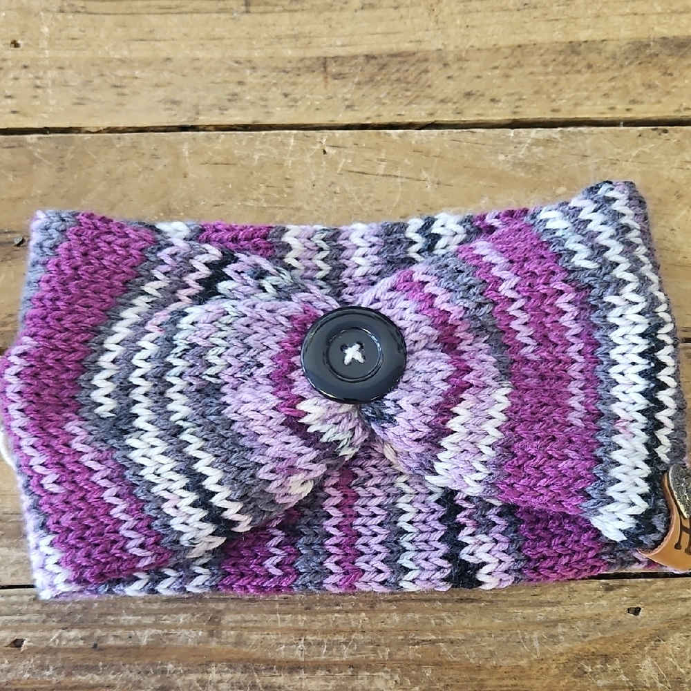 Purple Knit Headband with Button